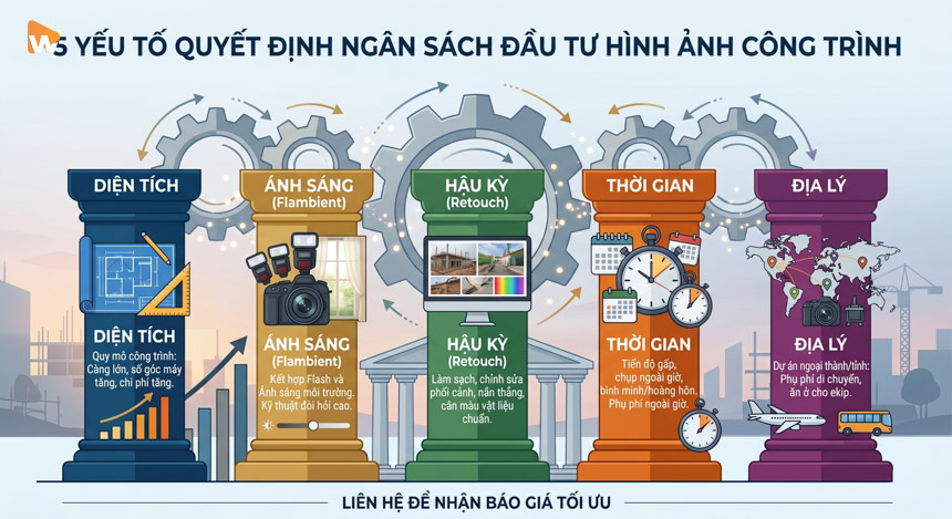 5 biến số thực tế quyết định trực tiếp đến báo giá chụp ảnh kiến trúc chuyên nghiệp, từ độ phức tạp của ánh sáng đến khối lượng file hậu kỳ thủ công.