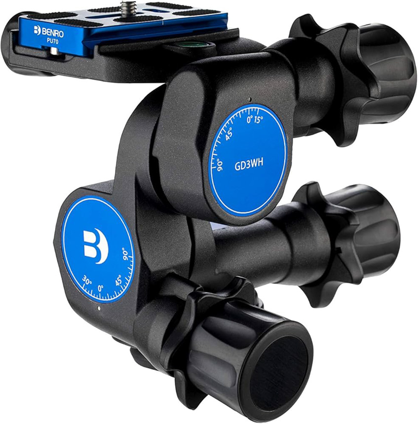 chân máy có đầu xoay vặn 3 trục (3-Way Pan Head) kết hợp với ngàm chữ L (L-bracket)