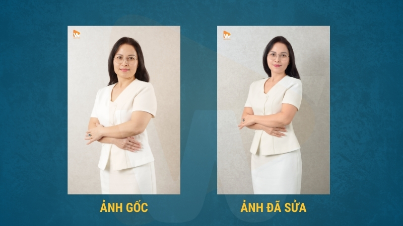 Image comparison slider cho thấy sự khác biệt giữa ảnh gốc và ảnh đã qua retouch, thể hiện kỹ năng hậu kỳ chuyên nghiệp