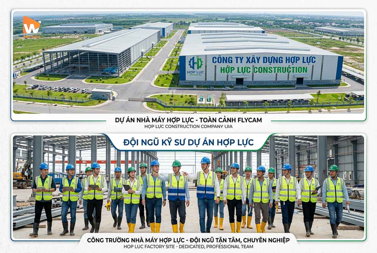 Dự án Hợp Lực - toàn cảnh nhà máy chụp từ flycam hoặc ảnh đội ngũ kỹ sư làm việc tại công, chọn đơn vị chụp ảnh nhà máy uy tín | Media WinWin