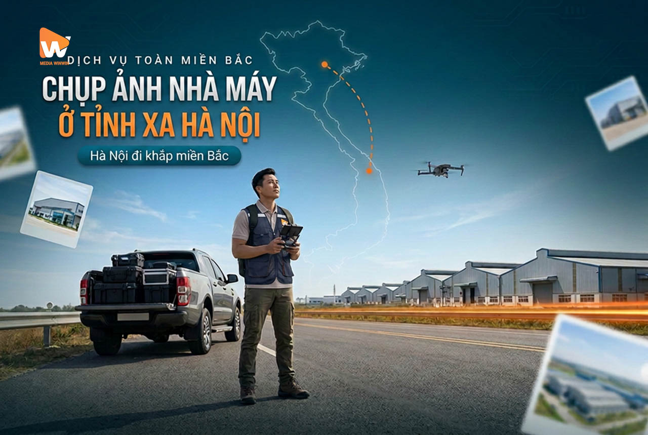 Chụp ảnh nhà máy ở tỉnh xa Hà Nội, ekip Media WinWin di chuyển tới tận nơi điều khiển flycam khảo sát nhà xưởng công nghiệp