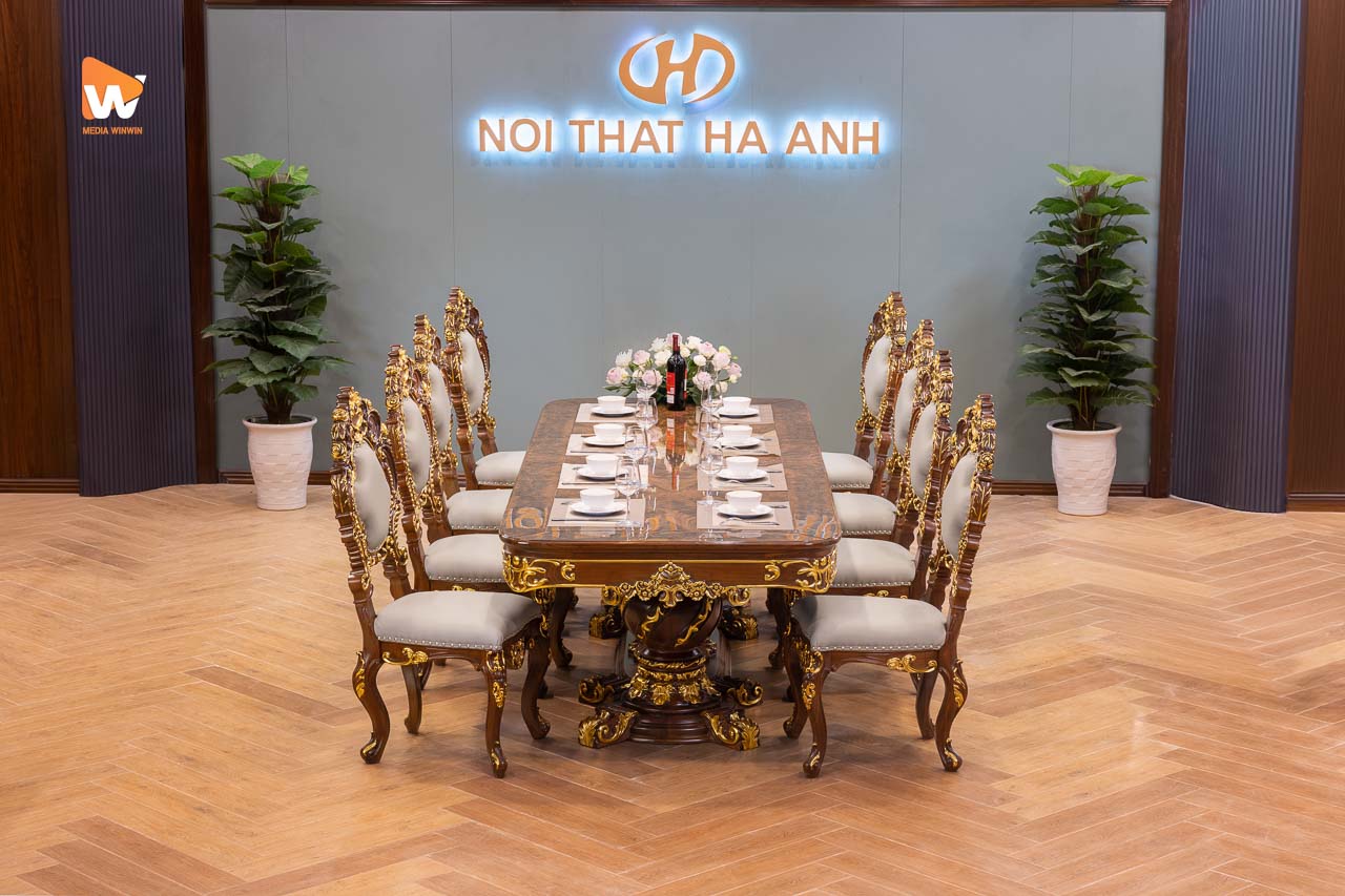 Nhóm sản phẩm nội thất gỗ óc chó Nội thất Hà Anh do Media WinWin chụp, thấy rõ vân gỗ, chụp ảnh nhà xưởng | Media WinWin