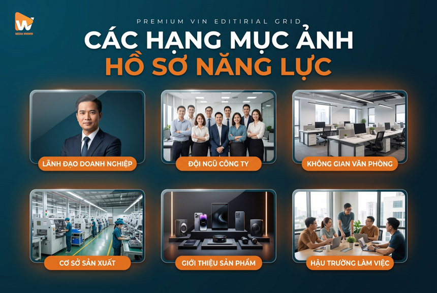 Lưới 6 ảnh hạng mục bao nhiêu ảnh cho một bộ hồ sơ năng lực chân dung lãnh đạo đội ngũ văn phòng nhà xưởng sản phẩm hậu trường