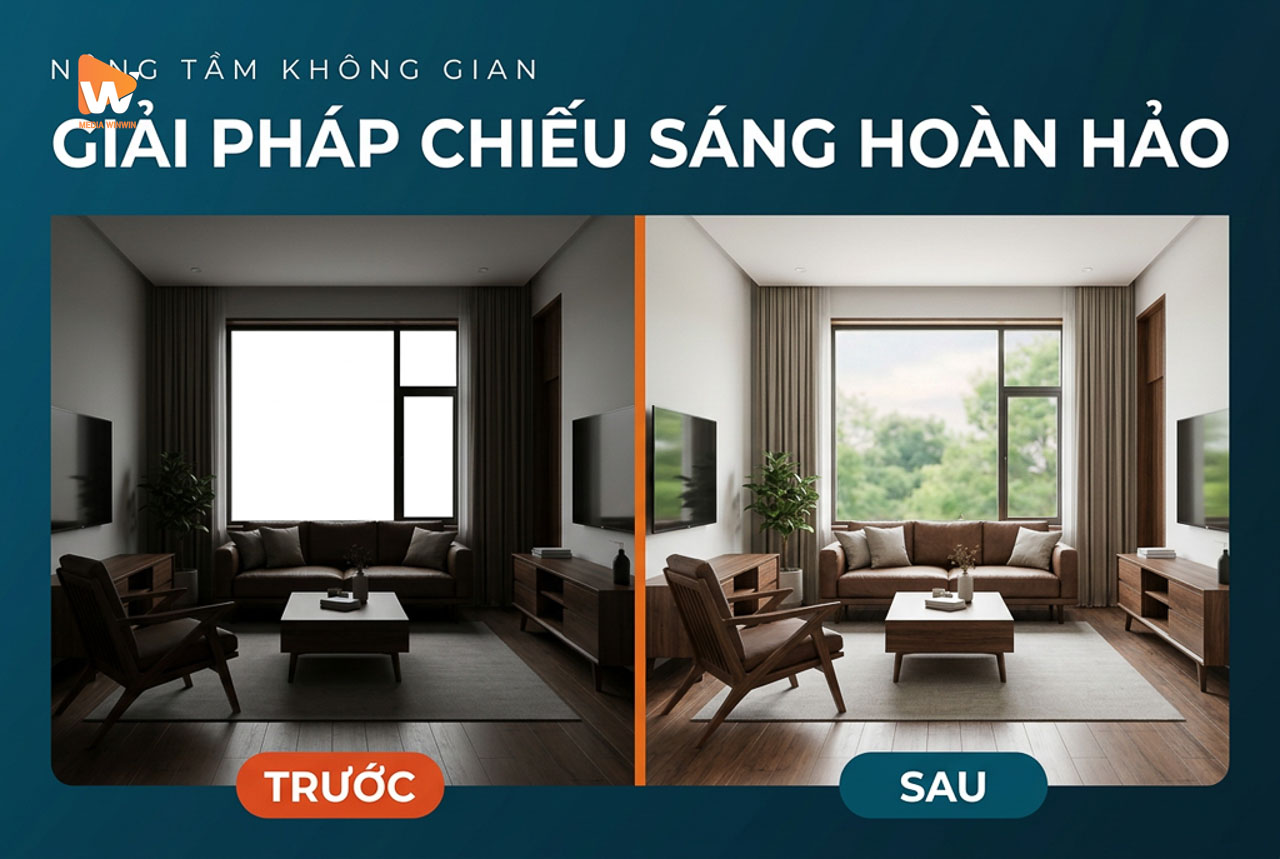So sánh trước và sau xử lý cửa sổ cháy trắng khi chụp ảnh nội thất bằng ghép lớp sáng flambient