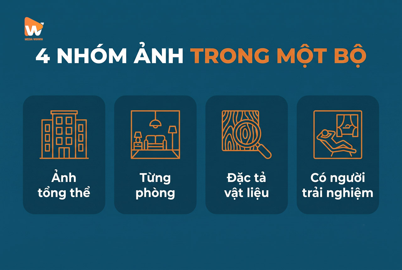 4 nhóm ảnh trong một bộ dự án nội thất theo dịch vụ chụp ảnh Media WinWin