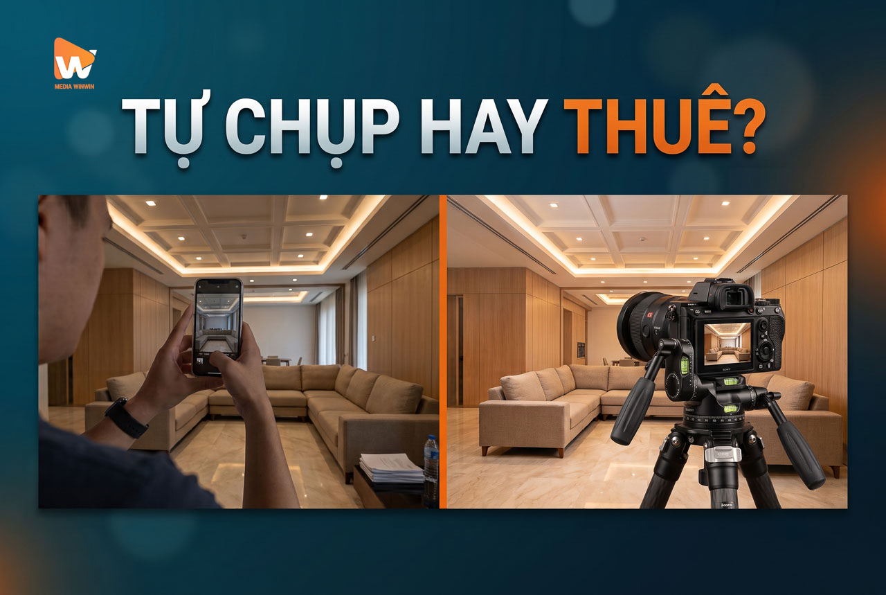 Tự chụp hay thuê chụp ảnh nội thất: đối chiếu ảnh điện thoại bị méo và ảnh chuyên nghiệp Media WinWin