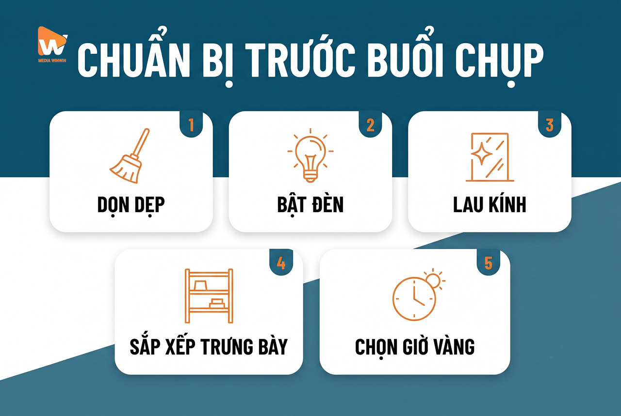 Danh sách kiểm tra chuẩn bị không gian trước khi chụp ảnh showroom văn phòng, Media WinWin