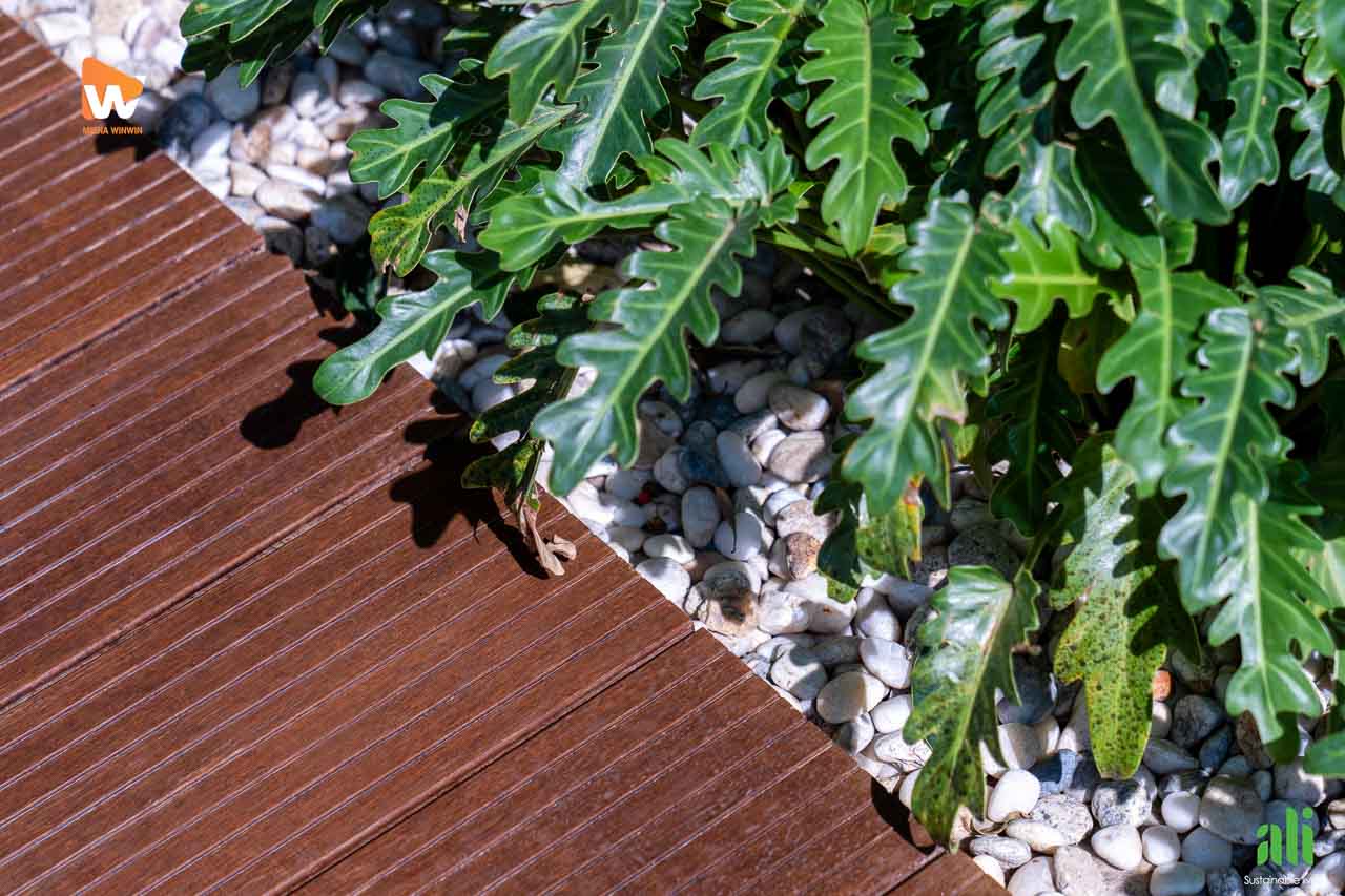 Sân vườn hoàn thiện với sàn gỗ ngoài trời Wood Ali - Media WinWin