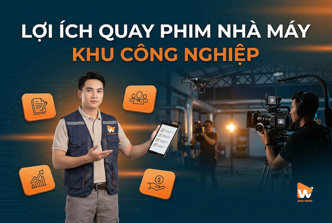 Lợi ích quay phim nhà máy khu công nghiệp: nhân viên marketing chuẩn bị đề xuất, hậu cảnh ekip Media WinWin quay phim tại nhà xưởng