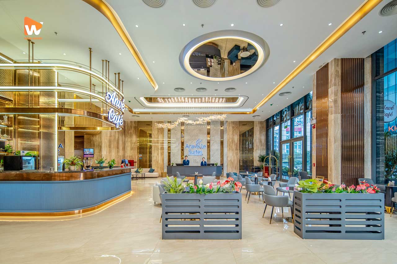 Chụp ảnh khách sạn Aravelle Suites — góc lounge Aloe Café