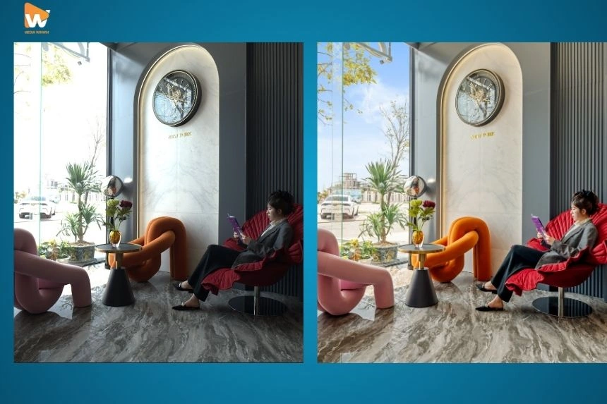  Hình ảnh so sánh hiệu quả trước và sau khi áp dụng các mẹo chỉnh sửa ảnh phòng khách sạn đơn giản.