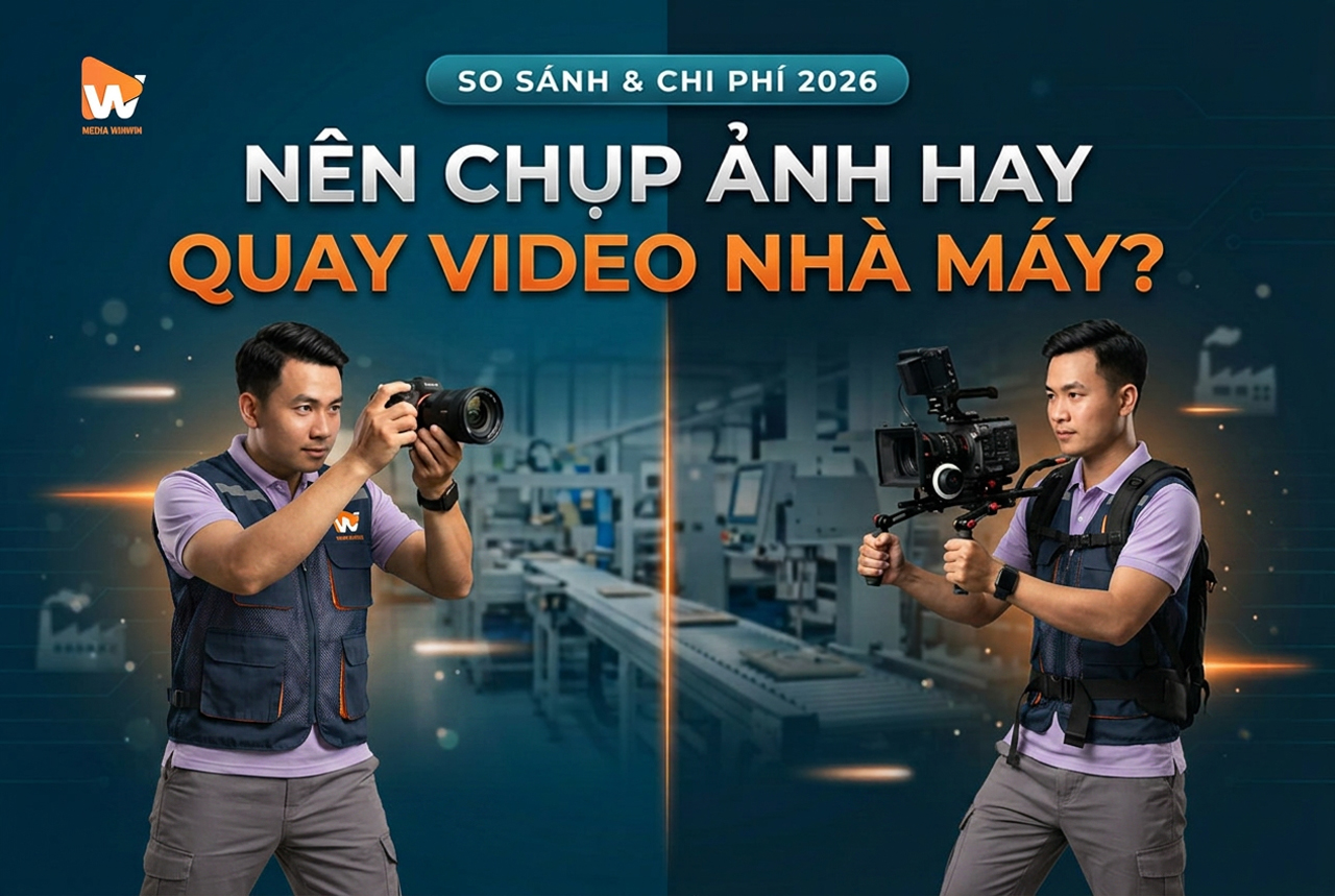 Nên chụp ảnh hay quay video nhà máy · so sánh nhiếp ảnh gia và quay phim tại dây chuyền sản xuất