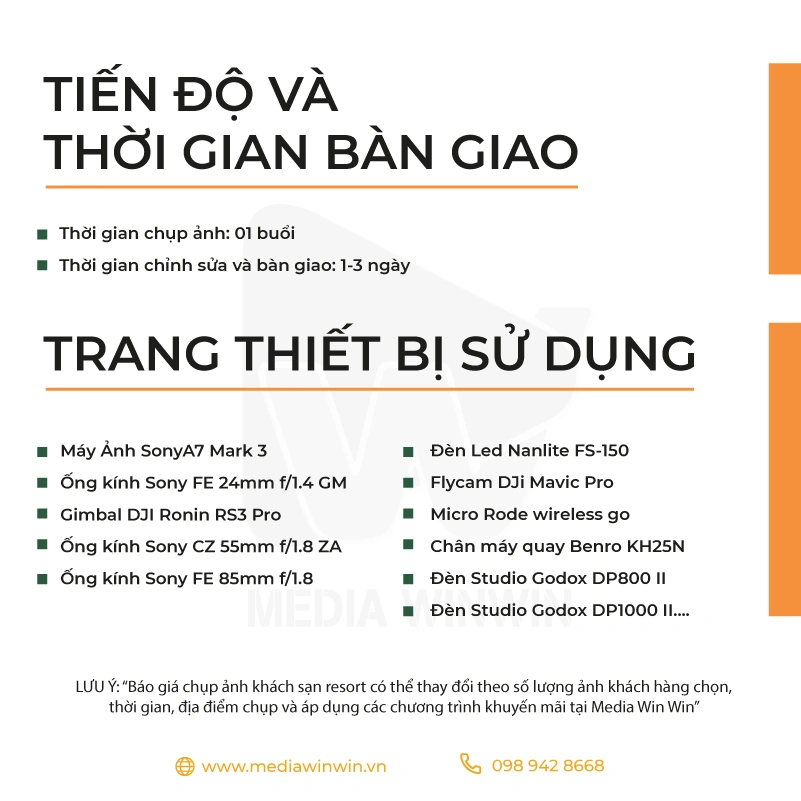 Bảng giá chụp ảnh homestay, khách sạn và resort tại Media Win Win