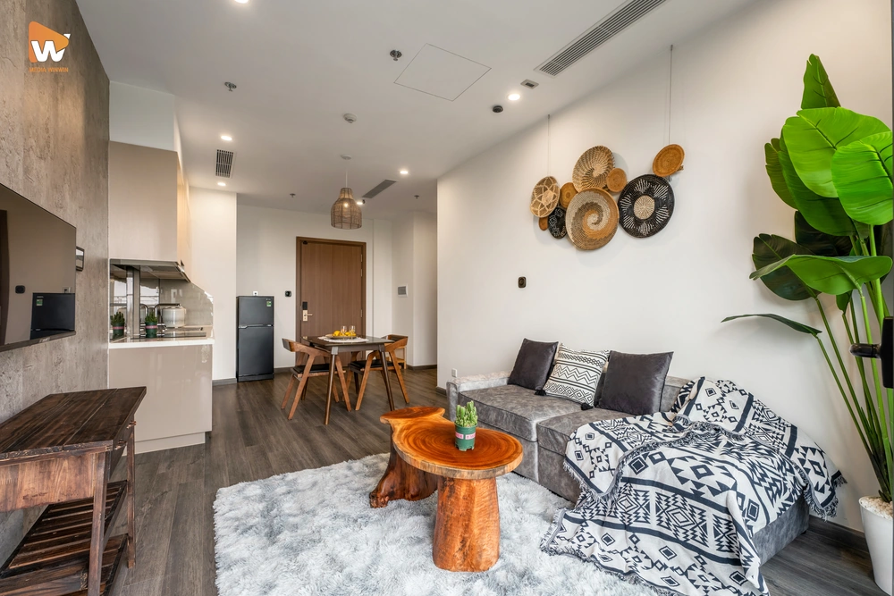 Không gian phòng khách homestay được nâng tầm đẳng cấp và thu hút qua dịch vụ chụp ảnh chuyên nghiệp của Media WinWin.