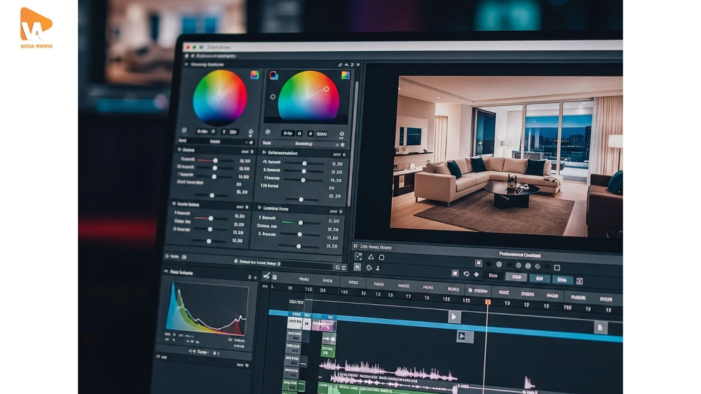 Hậu kỳ với các công cụ color grading chuyên nghiệp giúp chất lượng video nội thất được hoàn hảo nhất