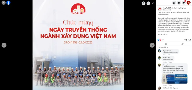 Screenshot bài đăng chuyên nghiệp sử dụng hình ảnh thực tế của nhà máy với tỷ lệ tương tác cao