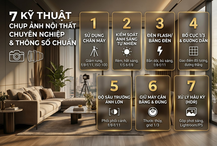 Hướng Dẫn Chụp Ảnh Nội Thất Đẹp: Kỹ Thuật & Thông Số Từ Chuyên Gia